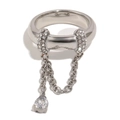 Bague élégante en acier inoxydable avec chaîne à glands et zircone en forme de goutte - Taille 6 / Acier