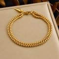 Goldenes zweireihiges Edelstahlarmband mit einem konischen Metallanhänger für Damen - Gold Doppelreihige Schlaufe Kegel Anhänger (B2085)