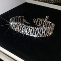 Bracelet élégant à maillons ovales en strass étincelants argentés pour les femmes - 24# Bracelet