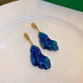 Close-up of vintage style blue textured earrings with gold-tone hardware and intricate details - Silver Needle Style (9#)