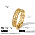Detailed view of gold hollow bangle in stainless steel with size and weight parameters - Hollow Geometric Double Row Rhinestone Style (NB-B6470) / 18K Gold