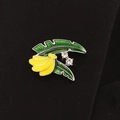 Fashionable banana and tropical leaf enamel brooch with crystal accents on black fabric - Banana with Leaves / Silver