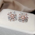 Elegant pink pearl snowflake stud earrings with sparkling crystals in a gift box - Large Pink Pearl Snowflake Style (13#) / Silver Pink