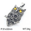 Gothic stainless steel owl skull pendant with yellow faceted eyes, 51x32mm size. - Owl Skull Style (KP117724-LU) / Pendant Only (No Chain)