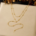 Multi-layer vintage gold-plated stainless steel necklace with bead chain accents - Multi-layer Beads Style (N4151)