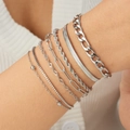 Set mit sechs silbernen Edelstahlarmbändern in verschiedenen Kettenstilen für Damen - Silber Armband Sechser-Set Schlangenkette Seil (B2096)