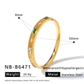 Detailed measurements of gold stainless steel bracelet with colorful zircon inlays. - Multicolor Geometric Rhinestone Style (NB-B6471) / 18K Gold