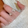 Silver adjustable double butterfly open ring with zircon and mother of pearl inlay - Silver Shell Butterfly Open Style (16#)