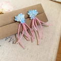 Élégantes boucles d'oreilles fleurs douces avec franges perlées roses et pétales bleu clair - Style de Fleur à Pompons en Perles (27#) / Coloré
