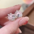Orecchini a fragola rosa con cristallo a cuore e pietre occhio di gatto - 45# Orecchini a Bottone con Fragola in Strass Sfumato Rosa Bianco e Gemma a Cuore