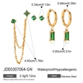 Set of 3 pairs stainless steel green zircon earrings with measurements and weight info - Jde0307064-gn