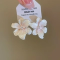 Orecchini a perno in argento con fiore di opale rosa a cinque petali e cristallo - 38# Orecchini a Bottone a Fiore a Cinque Petali Perlato con Cristallo Luccicante Argento