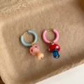 Close-up of asymmetric dopamine style enamel mushroom hoop earrings in vibrant colors. - Asymmetric Mushroom Style / Ear Buckle-Colorful