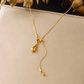 Detailed view of a gold-plated stainless steel necklace with waterdrop pendant. - Gold Stainless Steel Snake Chain Tassel Waterdrop (N4199)
