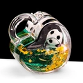 Détail du porte-clés cœur en acrylique avec liquide vert, étoiles dorées et ballon - Forme Cadenas Coeur