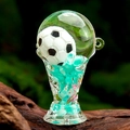 Porte-clés trophée en acrylique avec football flottant et perles bleues - Vert
