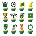12-piece soccer theme cupcake toppers set with trophies and footballs for birthday parties - Soccer Theme Mini Cupcake Toppers Set