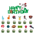 Amerikanisches Football-Geburtstags-Kuchendeko-Set mit grünen Banner und Sportelementen - Große und kleine Rugby Kuchenstecker Set