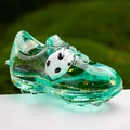Soccer shoe liquid sand ornament in emerald green finish with gold glitter and stars - Green
