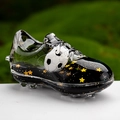 Soccer shoe liquid quicksand ornament with black base, football and star glitters - Black