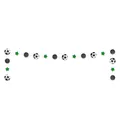 Bandera de fiesta de fútbol con estrellas verdes brillantes y balones de fútbol negro - Guirnalda de Fútbol y Estrella Cosida