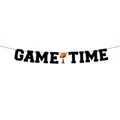 Striscione nero glitterato Game Time con icone di football per decorazioni party - Striscione GAME TIME