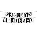 Striscione di compleanno a tema calcio con bandierine decorative bianche e nere - Banner a Coda di Rondine Calcio Bianco e Nero