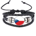 Macro detail of Czech Republic flag on leather bracelet with adjustable black braided cord - Czech Republic