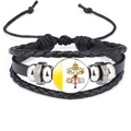 Detail of Vatican City flag braided leather bracelet with adjustable cord and metallic beads - Vatican City