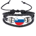 Macro view of Slovenia flag glass dome on multilayered black leather bracelet - Slovenia