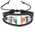 Macro detail of Ireland flag glass charm on multilayered black leather bracelet - 18mm Black / Ireland