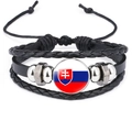 Detailed shot of multi-layer leather bracelet featuring Slovakia flag glass cabochon - 18mm Black / Slovakia