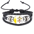 Close-up of a multilayer leather bracelet with a Vatican City flag glass cabochon - 18mm Black / Vatican City