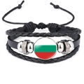 Detailed view of layered leather bracelet featuring Bulgarian flag glass cabochon - 18mm Black / Bulgaria