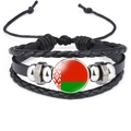 Detailed close-up of multilayer leather bracelet with Belarus flag glass cabochon - 18mm Black / Belarus