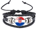 Detail view of woven leather bracelet with Croatia flag glass dome and silver beads - 18mm Black / Croatia