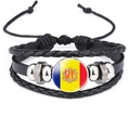 Macro shot of multilayer leather bracelet with Andorra flag glass pendant and silver beads - 18mm Black / Andorra Skiing