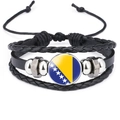 Detail of woven leather bracelet featuring Bosnia and Herzegovina flag glass cabochon - 18mm Black / Bosnia and Herzegovina