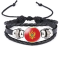 Detailed shot of multi-layer leather bracelet featuring Montenegro flag glass dome charm - 18mm Black / Montenegro