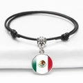 Verstelbare zwarte koordarmband met de Mexicaanse vlag en een gegraveerde metalen kraal - Mexico