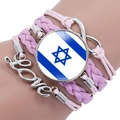 Detail of pink layered bracelet featuring Israel flag charm, love text and infinity symbol - Pink