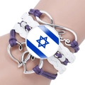 Detail of multi-layer woven bracelet with Israel flag charm and Love infinity pendants - Purple