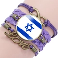 Detail of purple multilayer bracelet with Israel flag glass cabochon and love charm - Purple with Bronze Accents