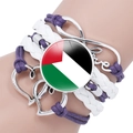 Detail of multi-layer woven Palestine flag bracelet with Love and infinity metal charms - Purple White