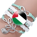 Palestine flag multilayer woven bracelet with infinity symbol and silver leaf charms - Mint Green