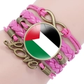 Detail of pink multilayer leather bracelet with Palestine flag glass dome and Love charm - Light Pink