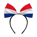 Independence Day headband with large red, white, and blue striped satin bow decoration - Red White Blue Striped Style (J-0584-2)