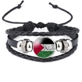 Detalle del cabujón de cristal con bandera de Palestina en pulsera de cuero negro - Estilo de Bandera Agrietada (52300902) / 18mm