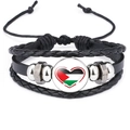 Detalle de pulsera de cuero trenzado negro con diseño de corazón bandera de Palestina - Estilo de Bandera de Corazón (52300903) / 18mm