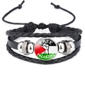 Multilayer black leather bracelet featuring Free Palestine flag and fist glass dome - Fist and Free Slogan Style (52300908) / 18mm